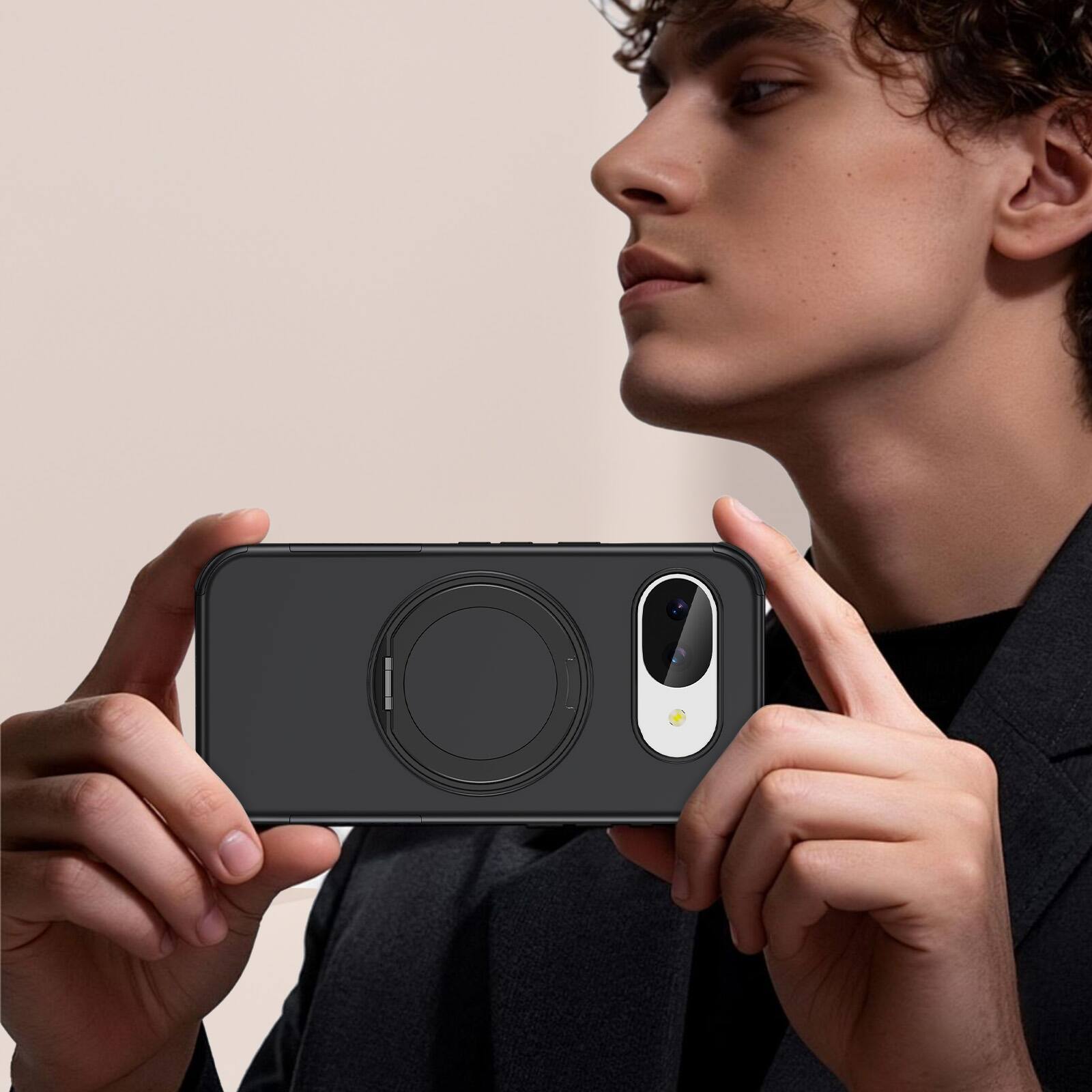Alt View 4. Dteck - Magnetic Shockproof Case for Google Pixel 10a, 360 Rotating Ring Stand Non Slip Cover with Raised Edge Protection - Black.