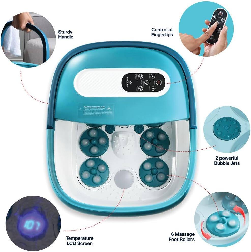 - Sturdy Handle
- Control at Fingertips
- 2 powerful Bubble Jets
- 6 Massage Foot Rollers
- Temperature LCD Screen