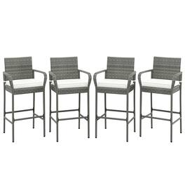 Gymax - Set of 4 Rattan Patio Bar Stools Outdoor Bar Height Chairs w/ Cushions - Off White