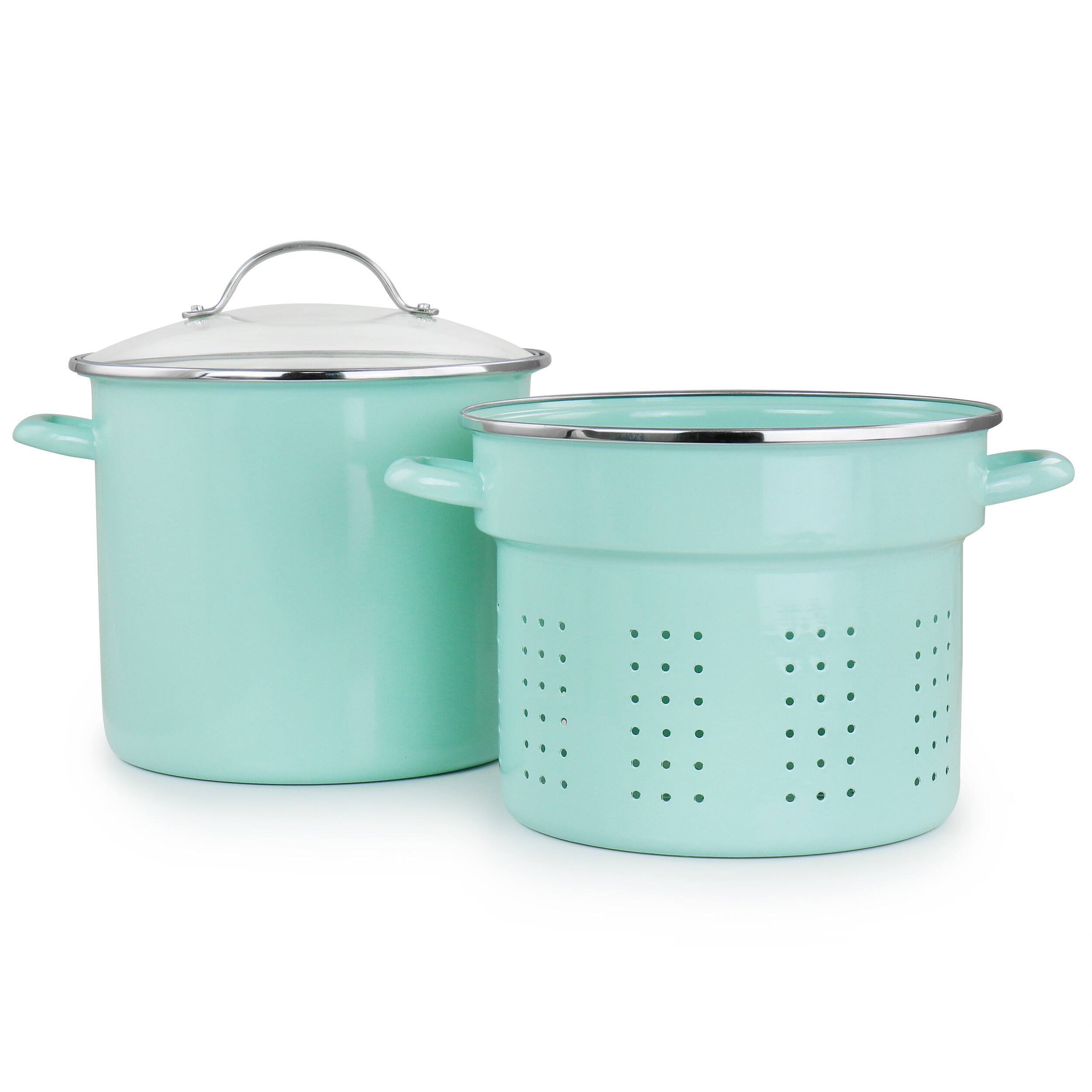 Alt View 1. Martha Stewart - Martha Stewart 8 Quart Dual Stock Pot and Steamer Set in Aqua - Aqua.