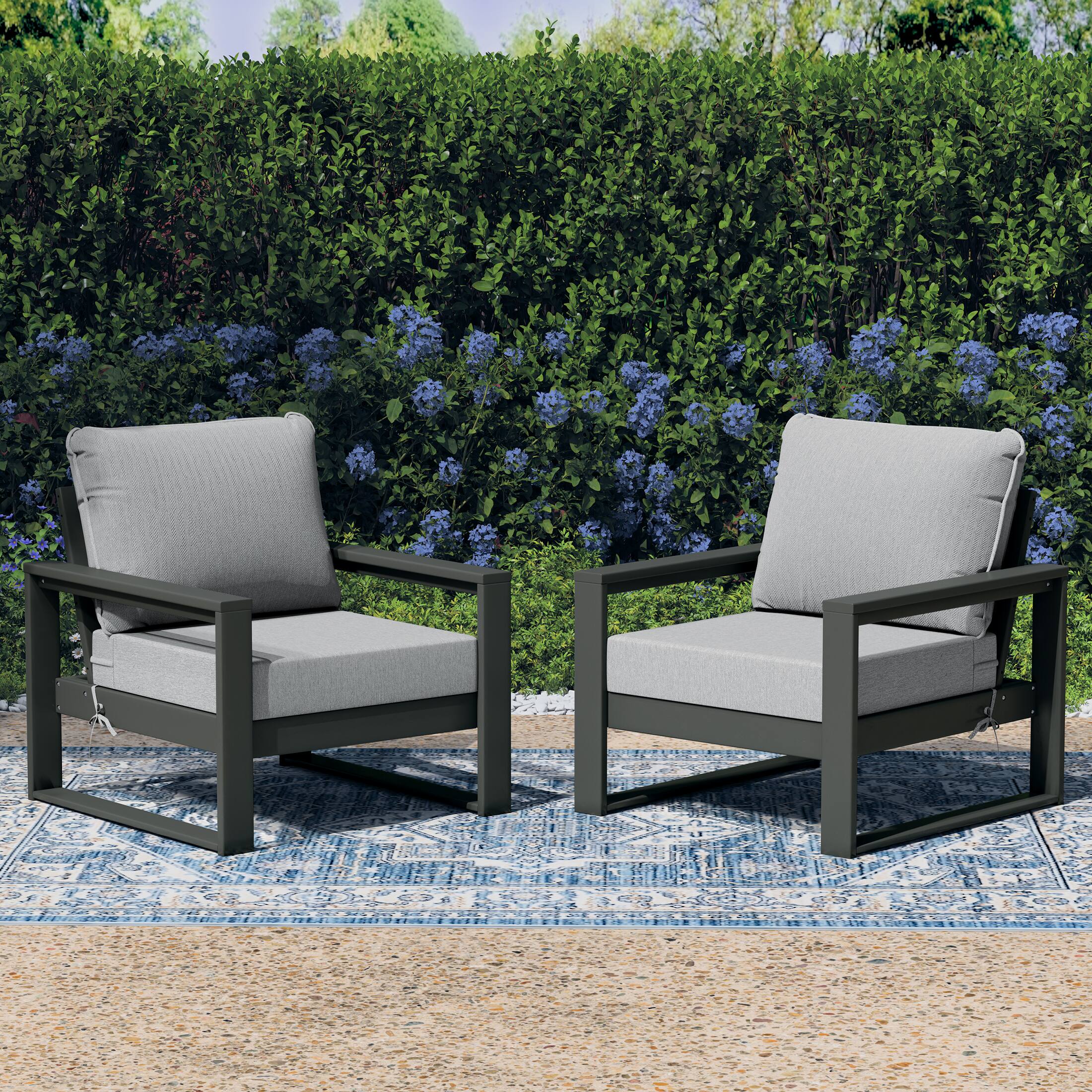 Angle. WestinTrends - WestinTrends Montara Outdoor Modern HDPE Patio Club Chair with Waterproof Deep Seat Cushions (Set of 2) - Grey.