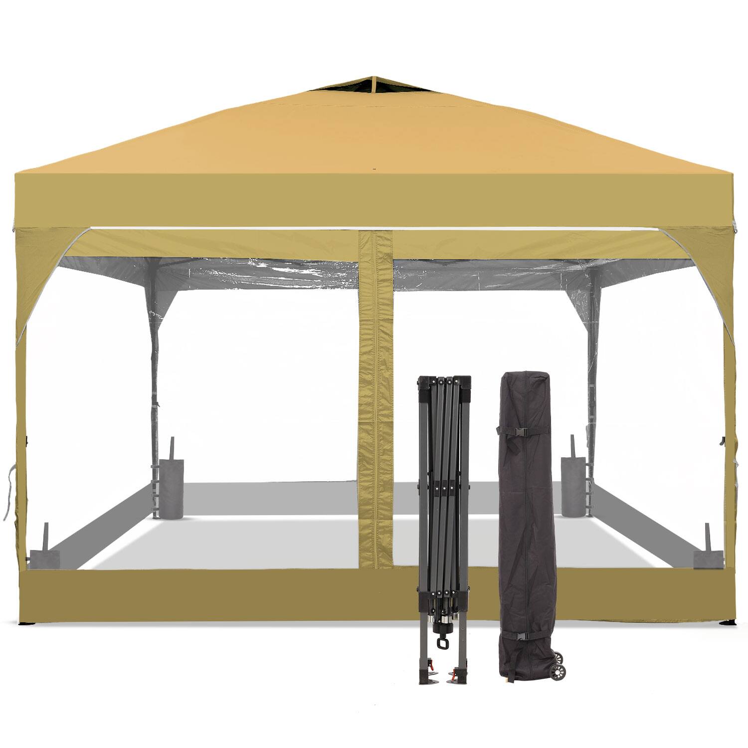 Angle. Ainfox - Ainfox 12x12 Pop Up Canopy Tent with One Push Setup, Easy Setup Gazebo with 4 PVC Transparent Sidewalls - Khaki.