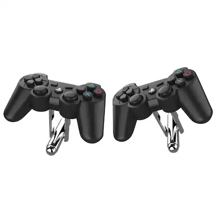 Front. Rubber Road - PlayStation PS3 Controller Cufflinks Black - Black.