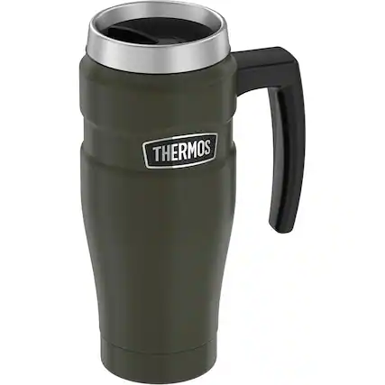 Front. Thermos - Thermos 16 oz. Stainless King Travel Mug with Handle- Matte Army Green - Matte Army Green.