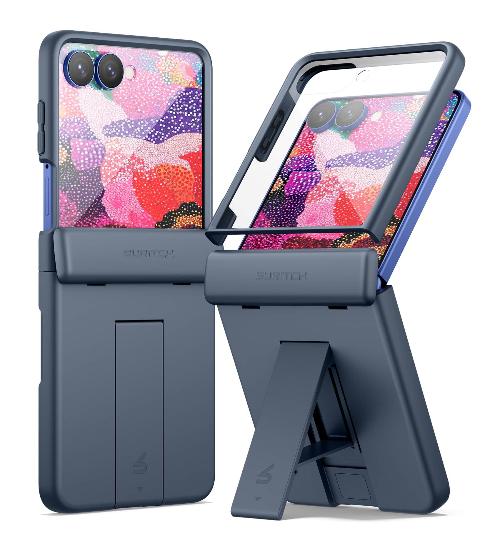 SURITCH - Slim Case for Samsung Galaxy Z Flip 8 with Hinge Protection & Kickstand & Screen Protector, Shockproof Bumper Cover - Deep Blue price history on PriceWatchPro