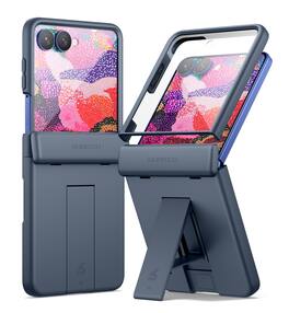 SURITCH - Slim Case for Samsung Galaxy Z Flip 8 with Hinge Protection & Kickstand & Screen Protector, Shockproof Bumper Cover - Deep Blue