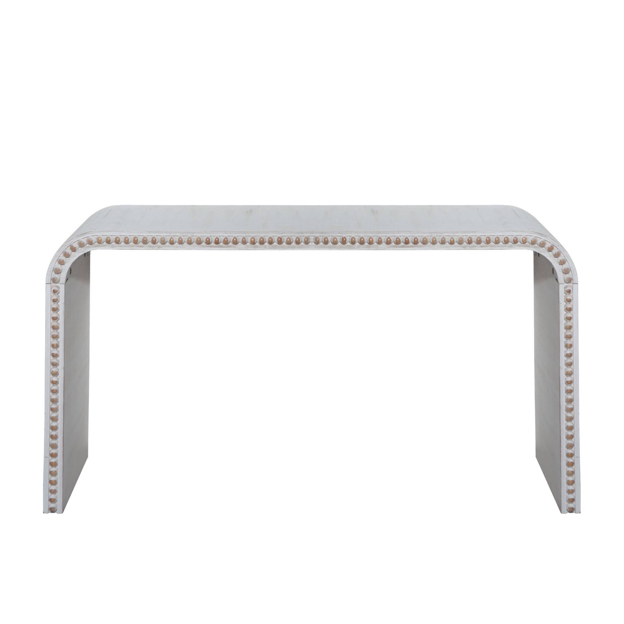 Back. GOODSILO - Elegant Curved Waterfall Console Table with Wood Bead Detailing for Entryway Hallway Living Room - Antique White.