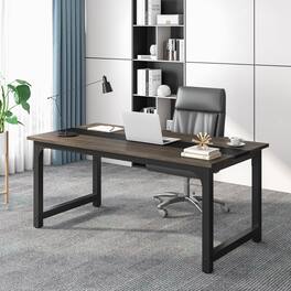 APRILSOUL - 63in Large Modern Desk with Steel Frame Industrial Workstation with Spacious Desktop and Adjustable Feet Gray and Black - Gray+Black