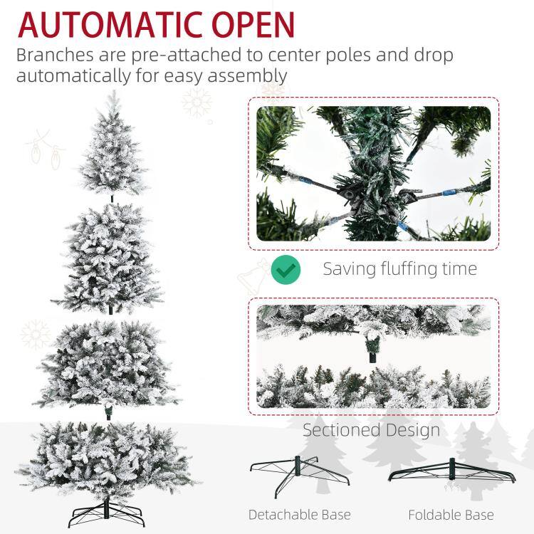AUTOMATIC OPEN  
Branches are pre-attached to center poles and drop automatically for easy assembly  
Saving fluffing time  
Sectioned Design  
Detachable Base  
Foldable Base