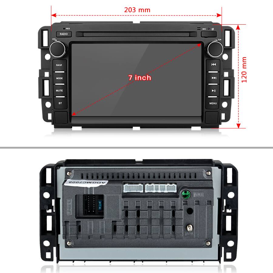 203 mm RES - RADIO YOL ~ NAVI MODE MUTE 7 inch H4 > > mm 120 BT MENU ADGMC7008 ANI d