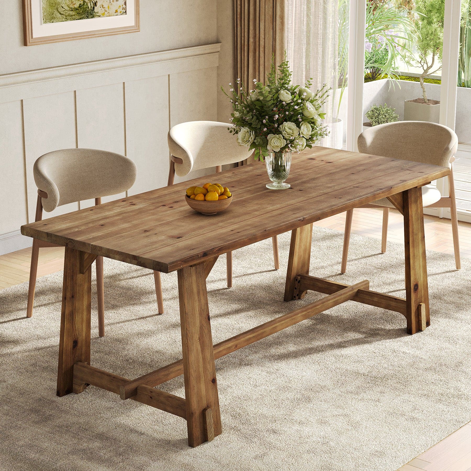 Tribesigns - Farmhouse Solid Wood Dining Table with Rectangular Top for Dining Room and Kitchen - Brown