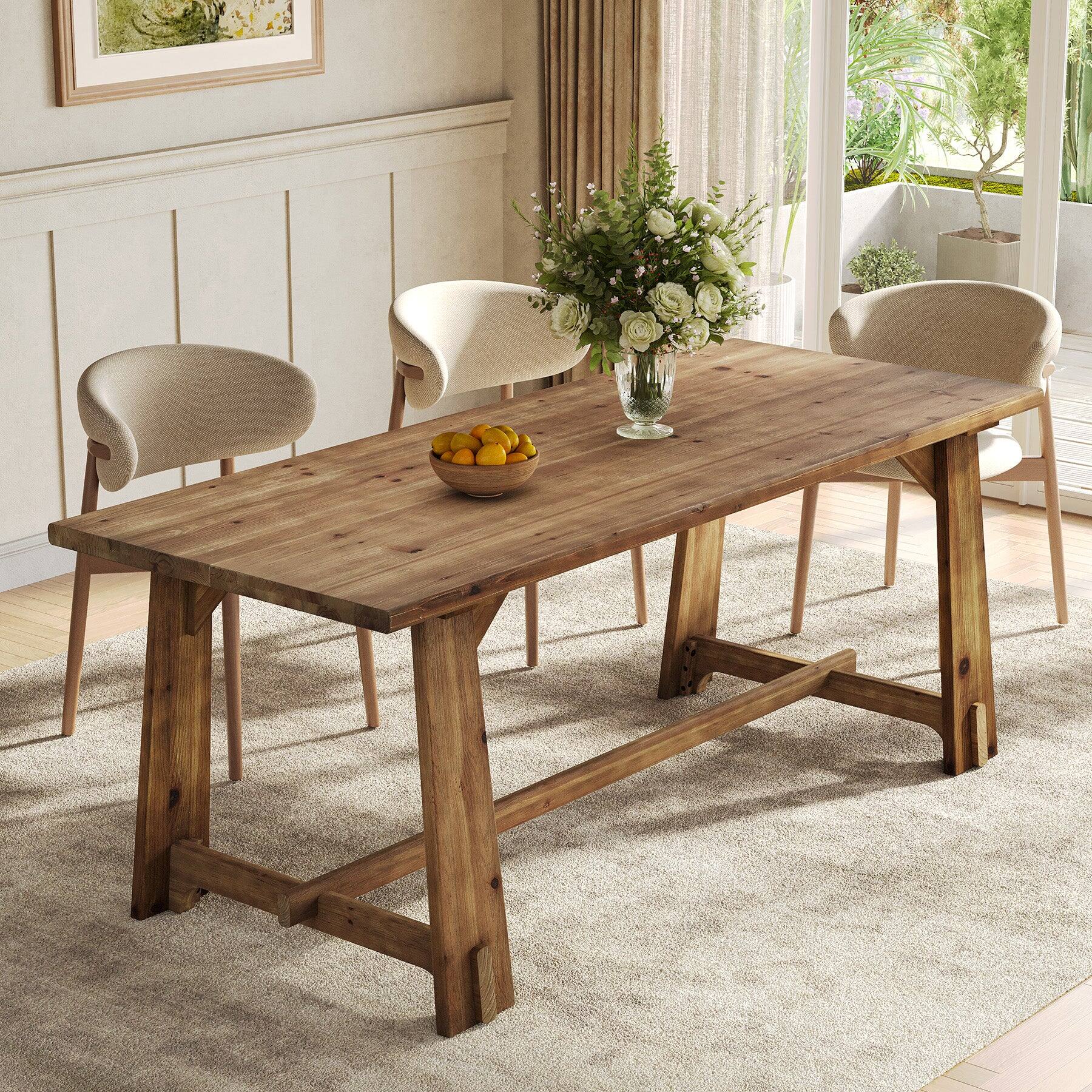 Front. Tribesigns - Farmhouse Solid Wood Dining Table with Rectangular Top for Dining Room and Kitchen - Brown.