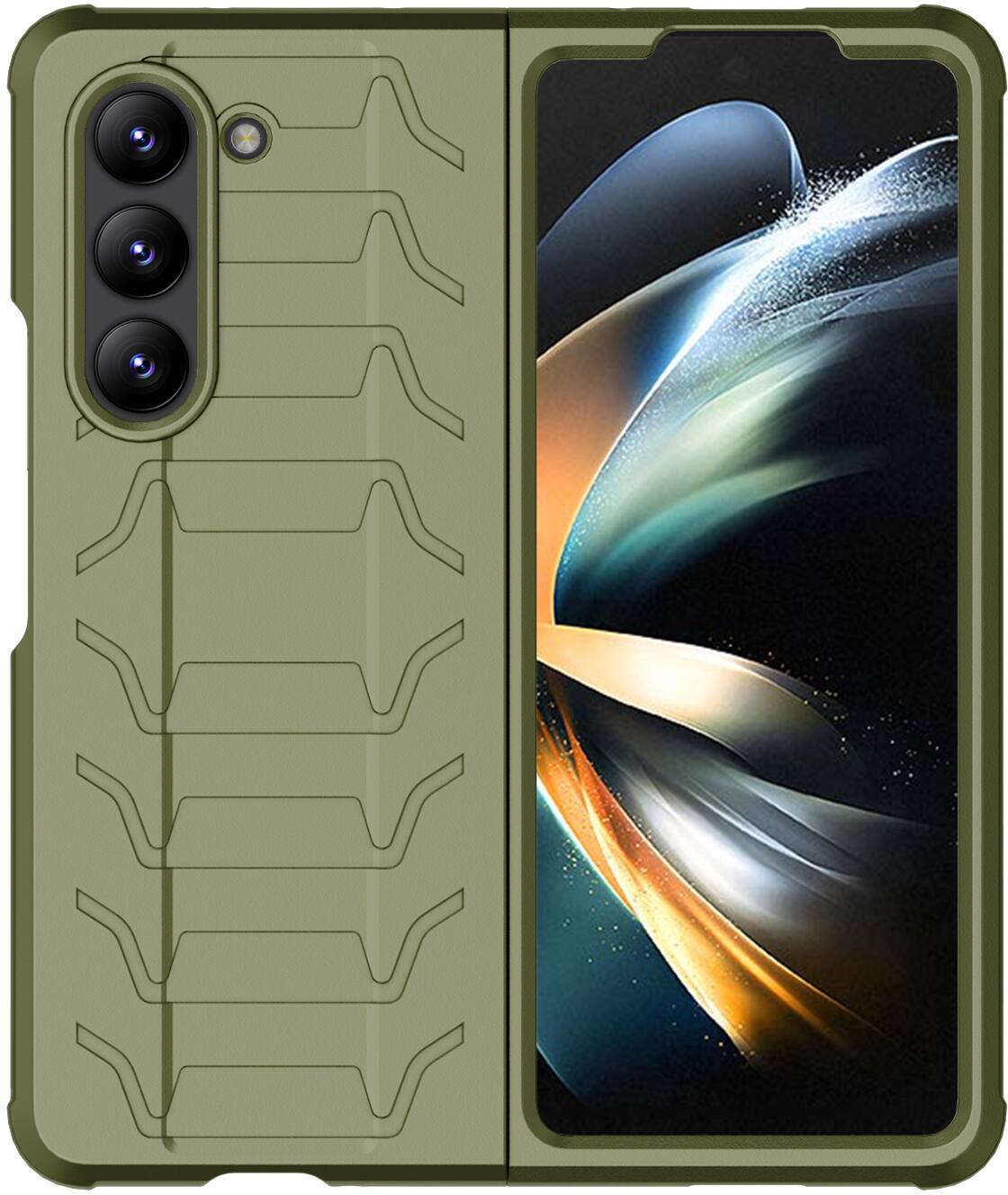 Alt View 2. Nakedcellphone - Case for Samsung Galaxy Z Fold 5 - Special Ops Rugged Tactical Cover - Olive Green.