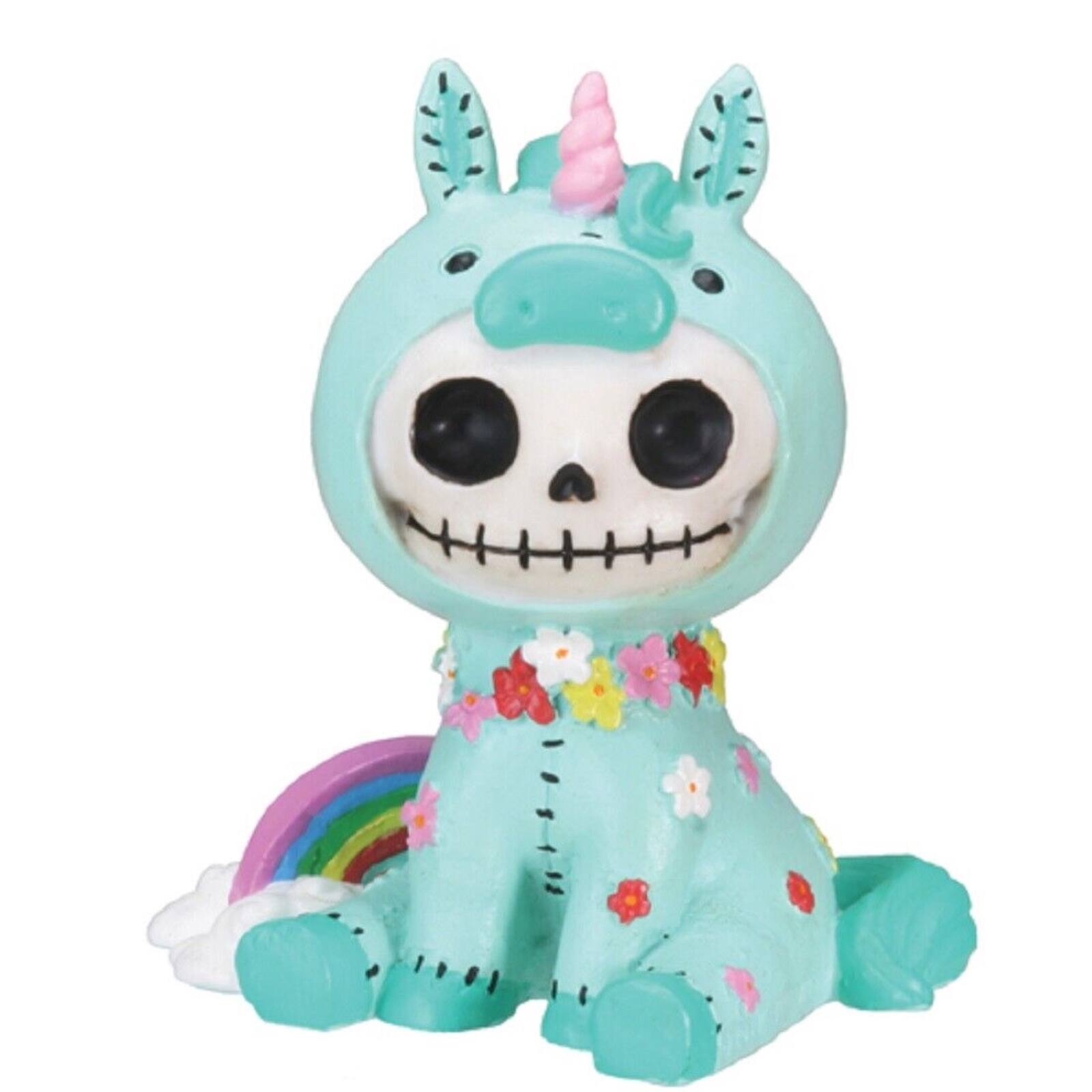 Front. Pacific Trading - Furrybones Unie Skeleton in Unicorn Costume with Rainbow Halloween Figurine - Blue.