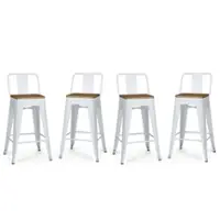 Simpli Home - Rayne Metal and Wood Counter Height Stool (Set of 4) - White - Front_Zoom