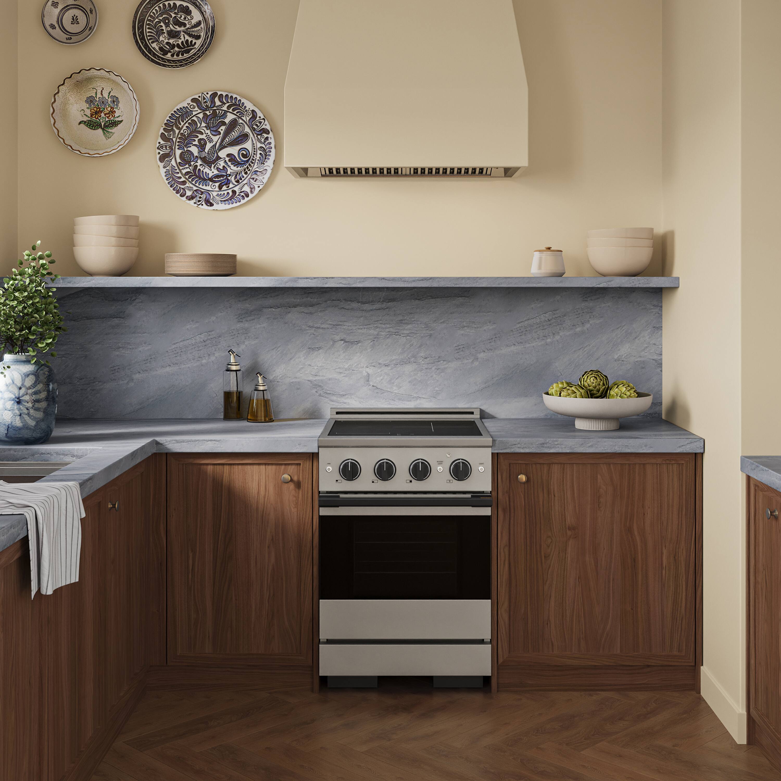 Alt View 2. ZLINE - Autograph 24 in. 3.2 cu. ft. Marino Freestanding Induction Range with 3 Burners and Convection Oven w/ Black Accents - Stainless Steel.
