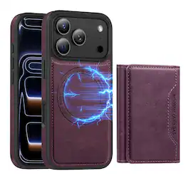Dteck - Detachable Magnetic Wallet Case for Apple iPhone 17 Pro,2-in-1 Shockproof Faux Leather Flip Card Holder Stand Back Cover - Purple