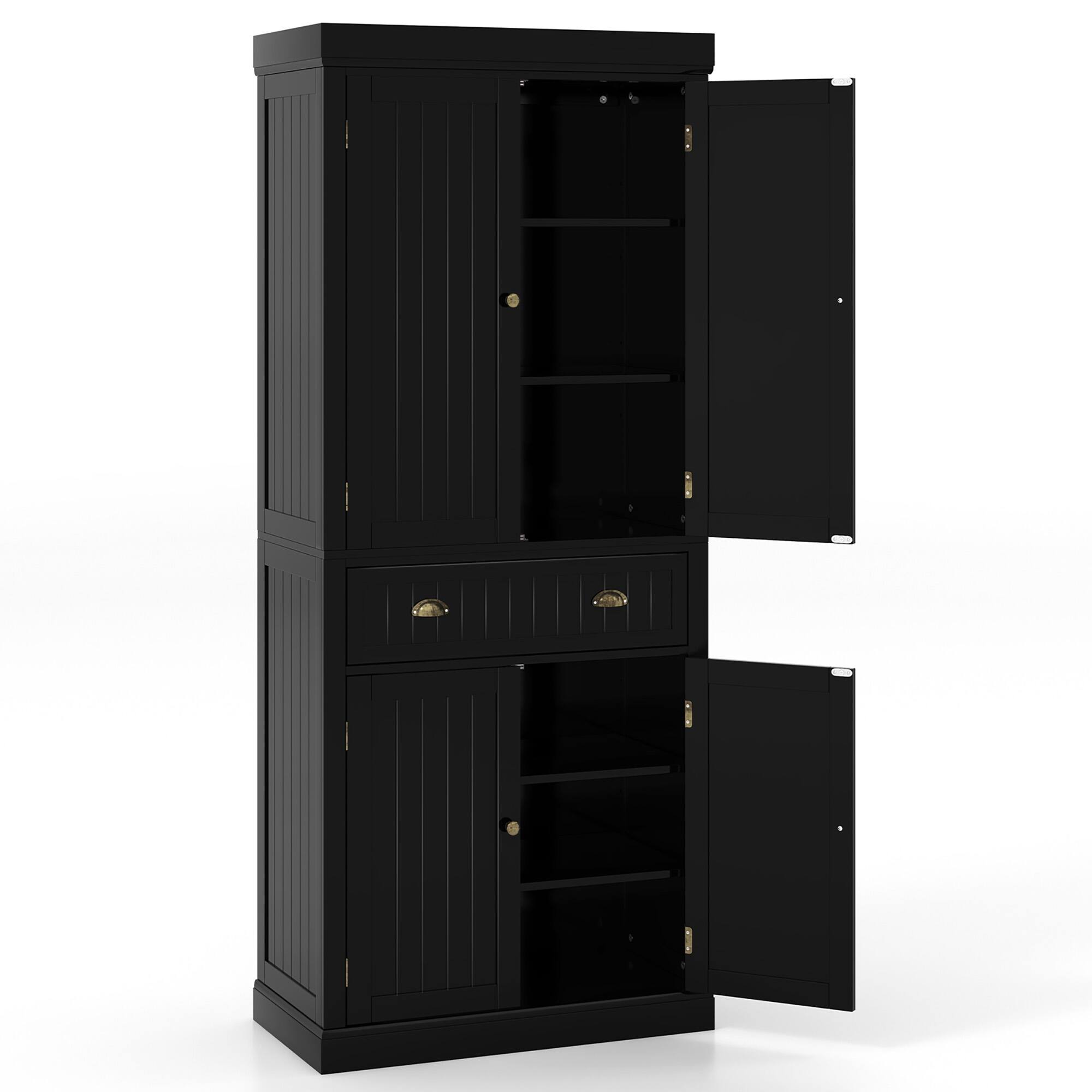 Alt View 7. Gymax - Gymax 72'' Kitchen Pantry Storage Cabinet Tall Freestanding Cupboard w/ 4 Doors Large Drawer Black - Black.