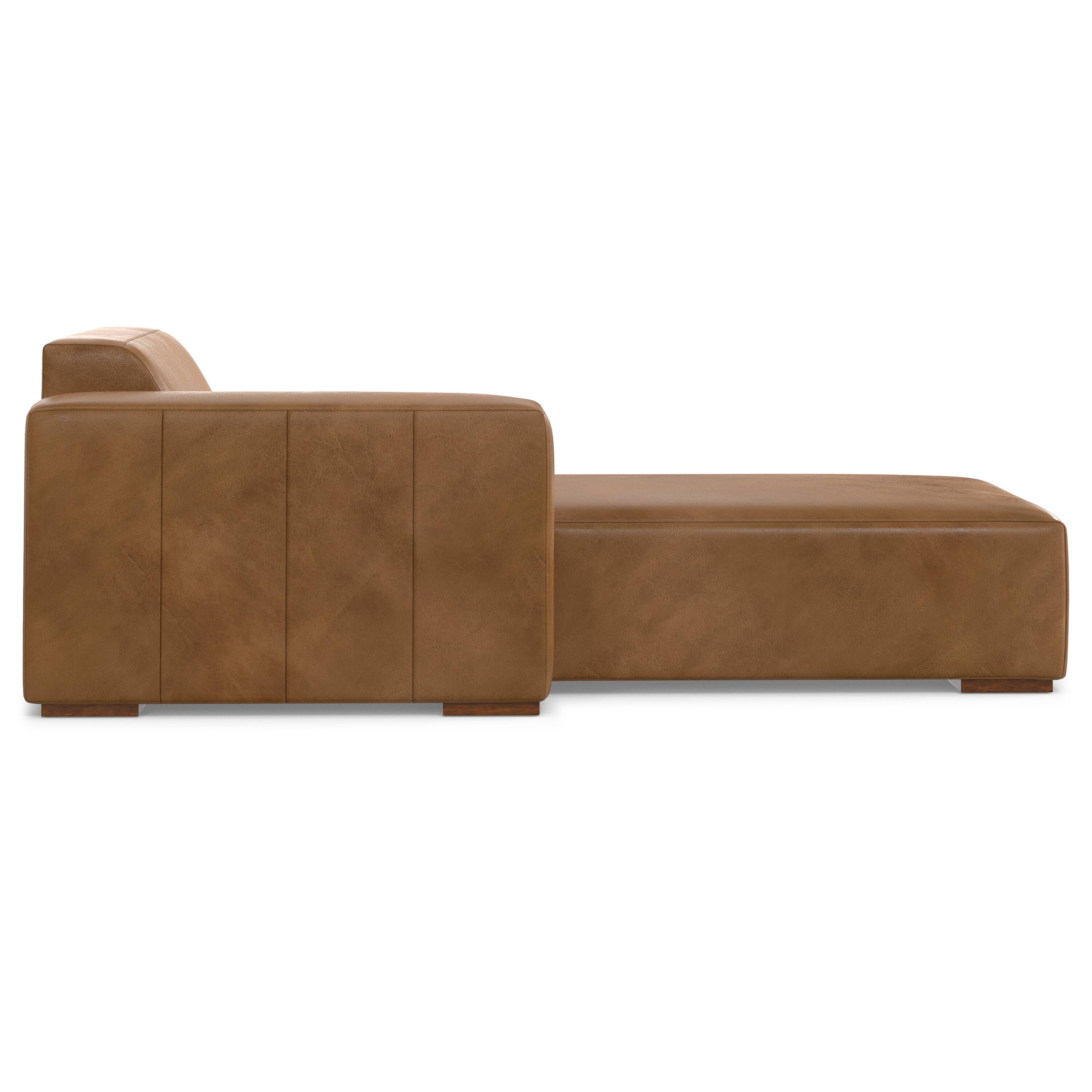 Alt View 2. Simpli Home - Rex Left Chaise Sofa Module in Genuine Leather - Caramel Brown.