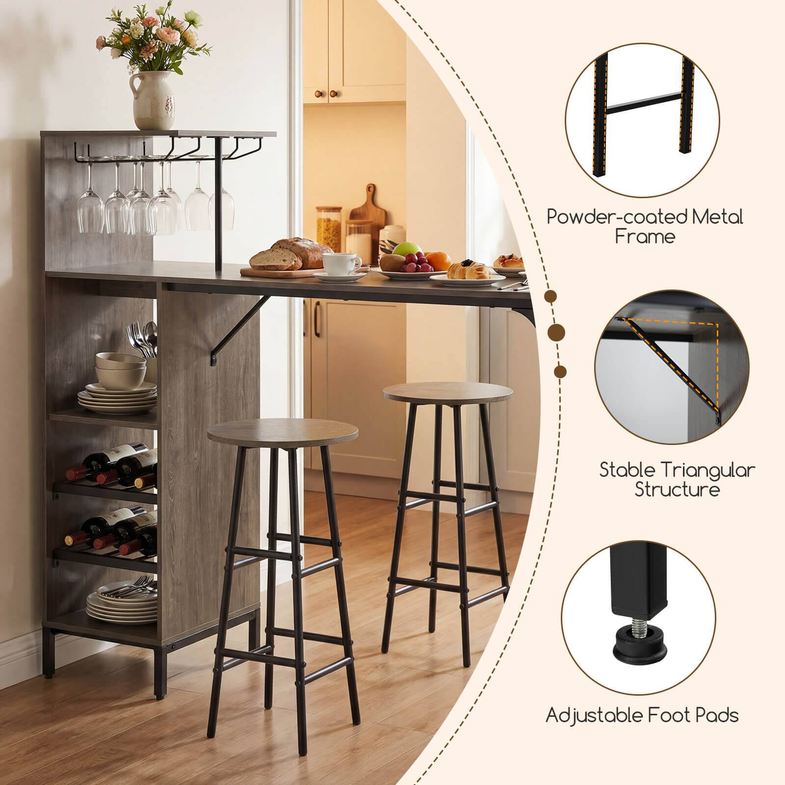 Powder-coated Metal Frame  
Stable Triangular Structure  
Adjustable Foot Pads