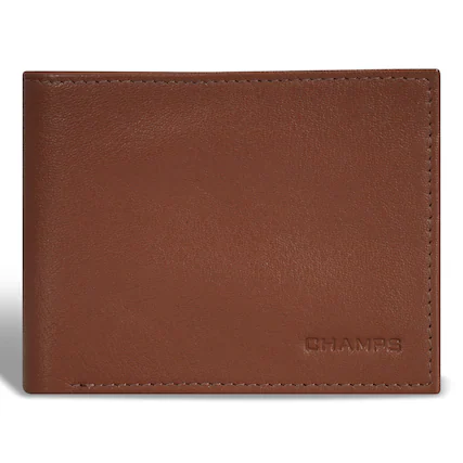 Front. Champs - Onyx Collection Leather Center Wing Wallet - Brown.