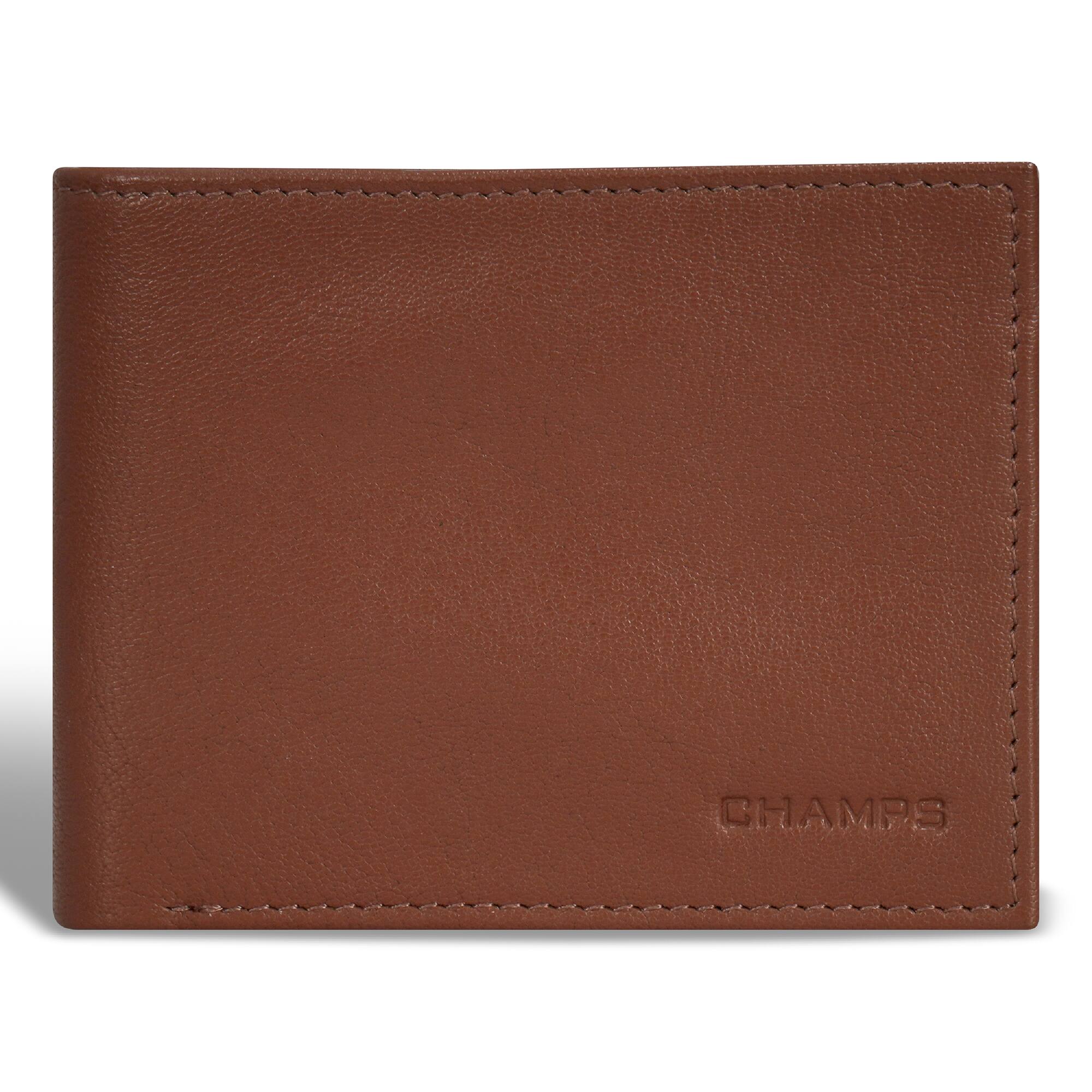 Front. Champs - Onyx Collection Leather Center Wing Wallet - Brown.