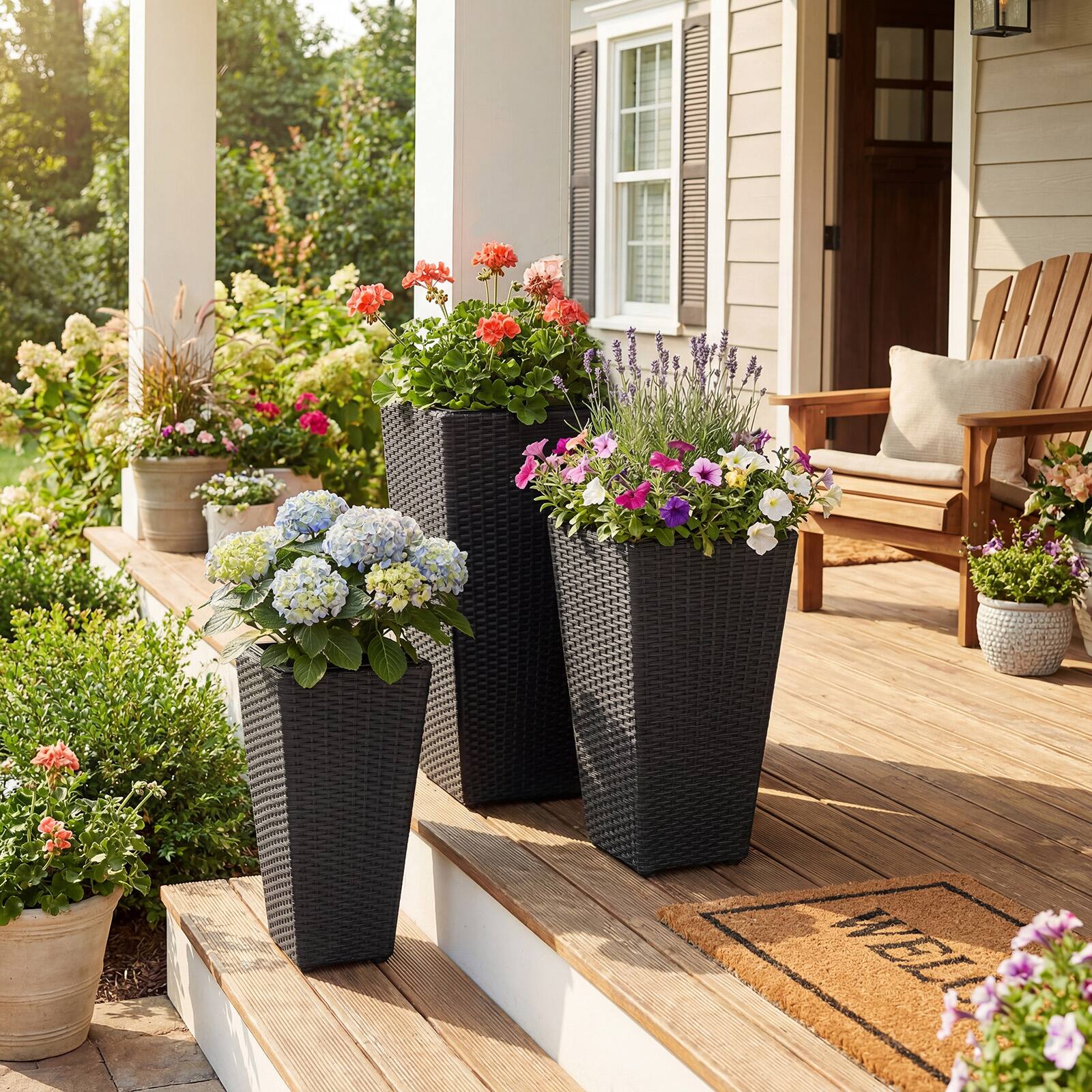 Alt View 3. Gymax - Gymax Set of 3 Rattan Plant Pots w/Removable Plastic Liners Pre-Marked Drainage Holes - Black.