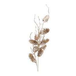 BreeBe - Snowy Glittered Pinecone Twig Spray (Set of 4) - Gold, White