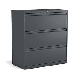 Staples - 3-Drawer Lateral File Cabinet, Letter/Legal Size, Lockable, 40.25"H x 36"W x 18.63"D - Charcoal