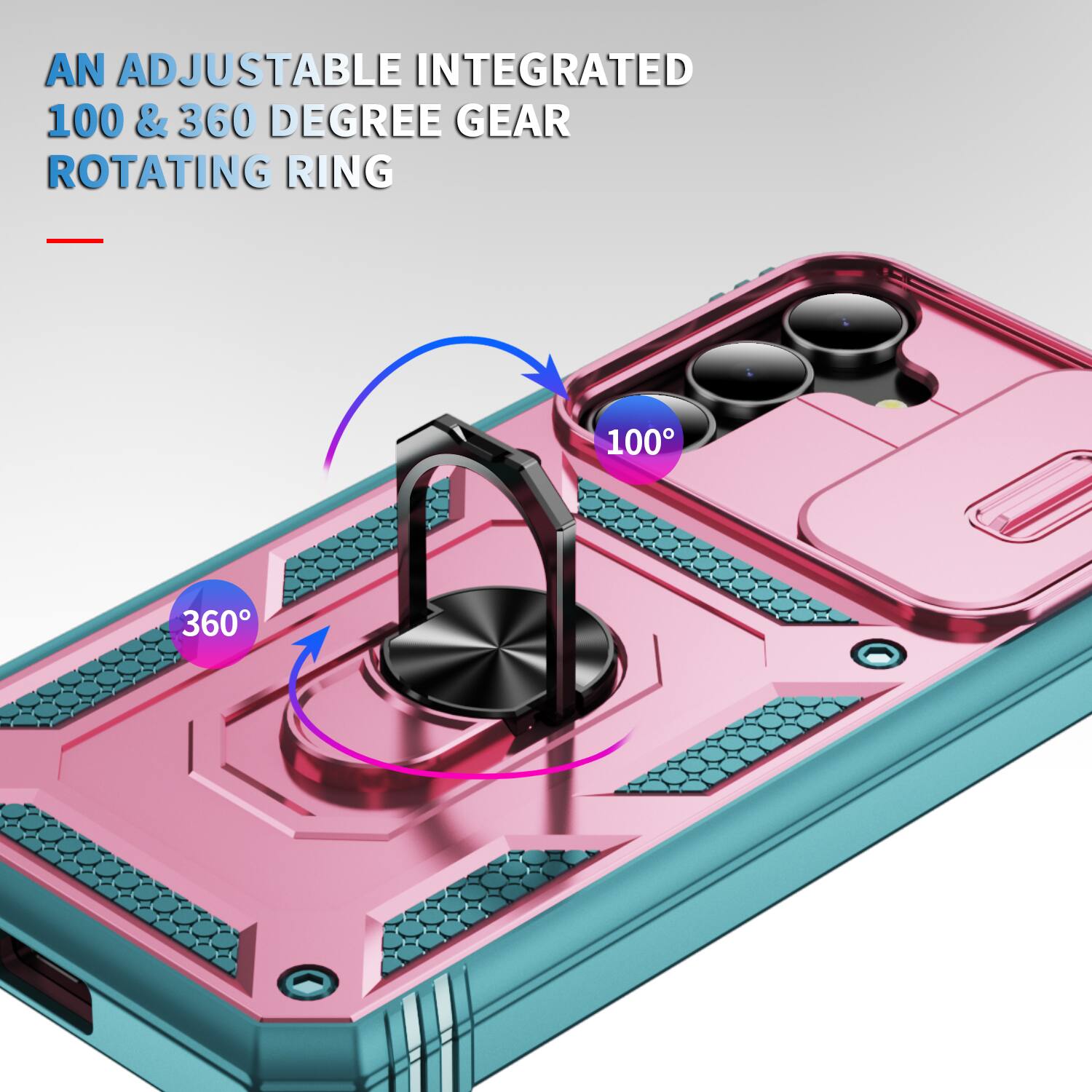 AN ADJUSTABLE INTEGRATED 100 & 360 DEGREE GEAR ROTATING RING
