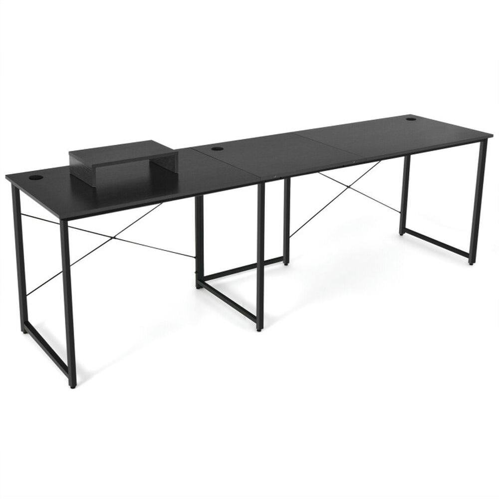 Angle. Pefilos - 95 Inch 2-Person L-Shaped Long Reversible Computer Desk with Monitor Stand-Black, Office Desk, Desks, Working, Writing - Black.