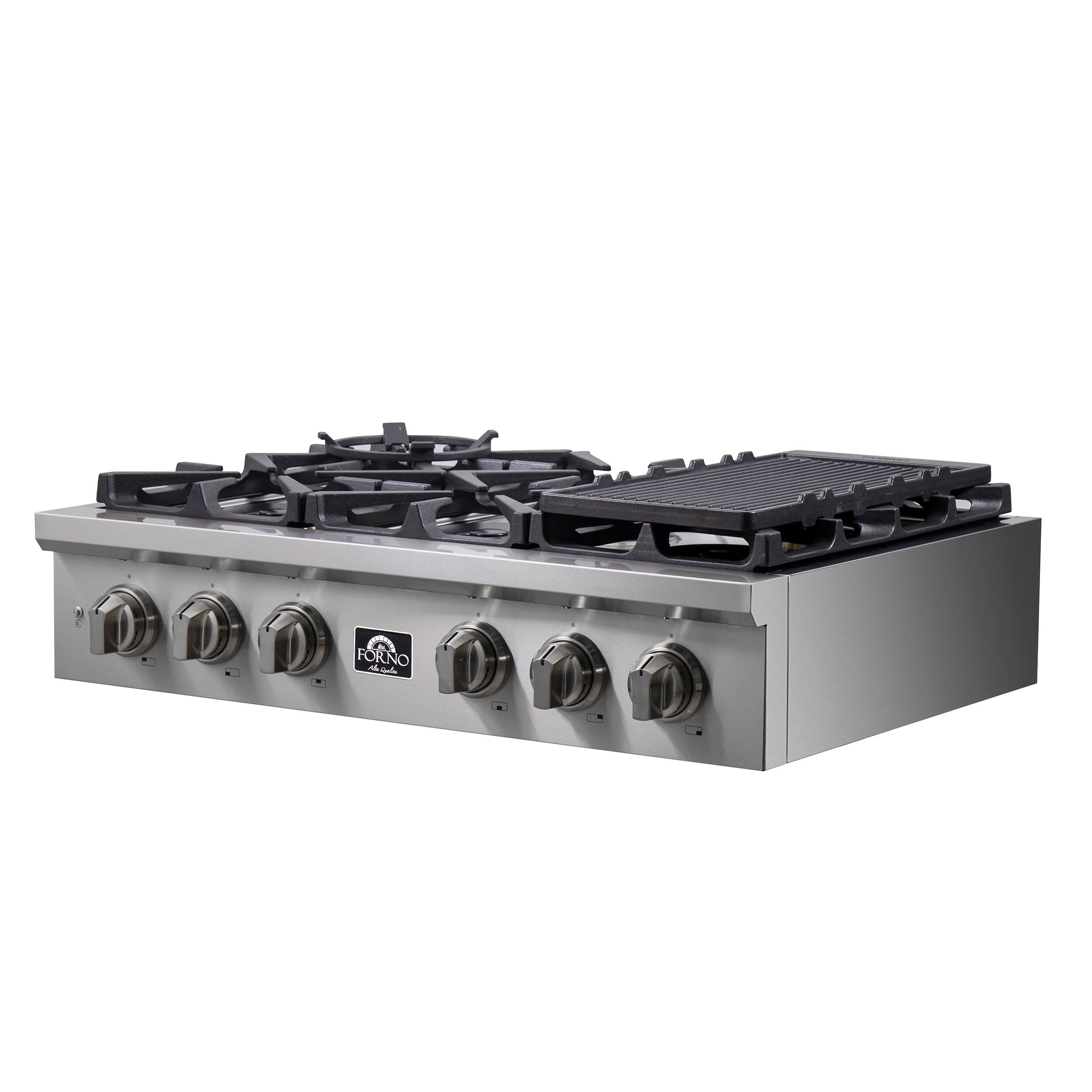 Angle. Forno Appliances - FORNO ALTA QUALITA 36" PRO-STYLE GAS RANGETOP - Silver.