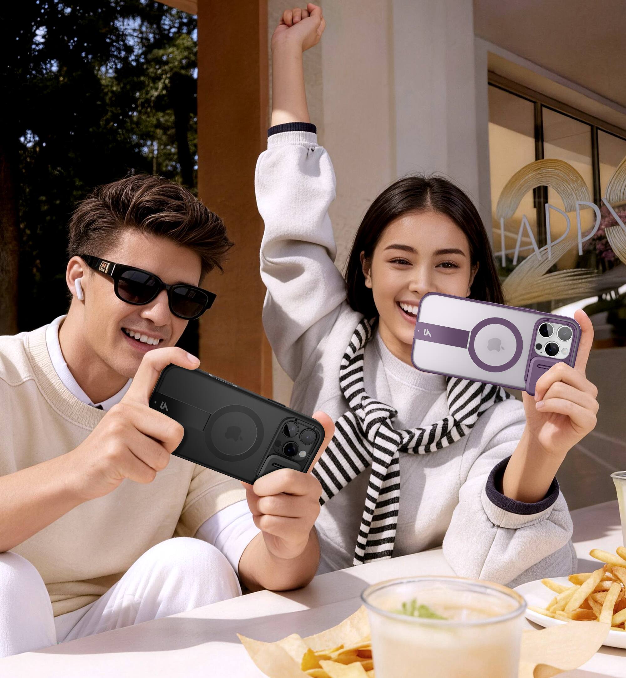 Alt View 8. SURITCH - Rugged Case for iPhone 16 Pro, Compatible with MagSafe, Built-in Kickstand & Camera Cover & Translucent Back 6.3 inch - Dark Purple.