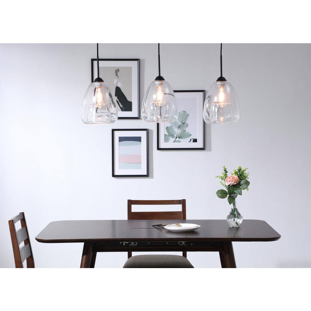 Angle. Living District - Kason 3 light Black and Clear glass pendant - Black And Clear Glass.