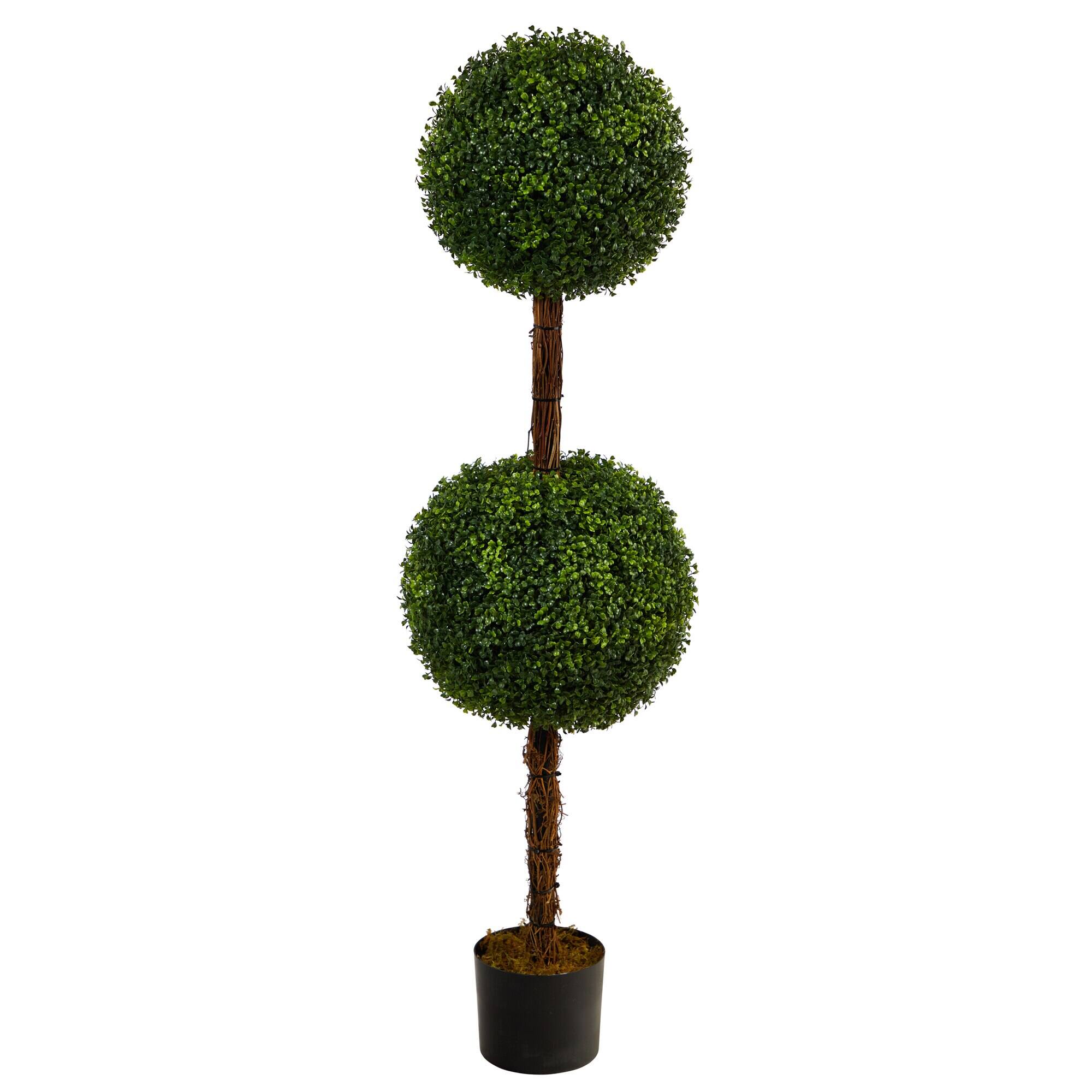 Front. BreeBe - 4.5' Boxwood Double Ball Topiary Tree (Indoor/Outdoor) - Green.