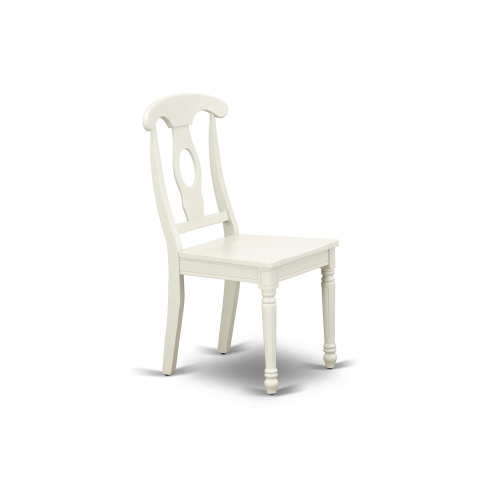 Left. East West Furniture - AMKE3-LWH-W 3 Piece Dining Set - 1 Pedestal Table and 2 Linen White Wooden Kitchen Chairs - Linen White Finish - Linen White.