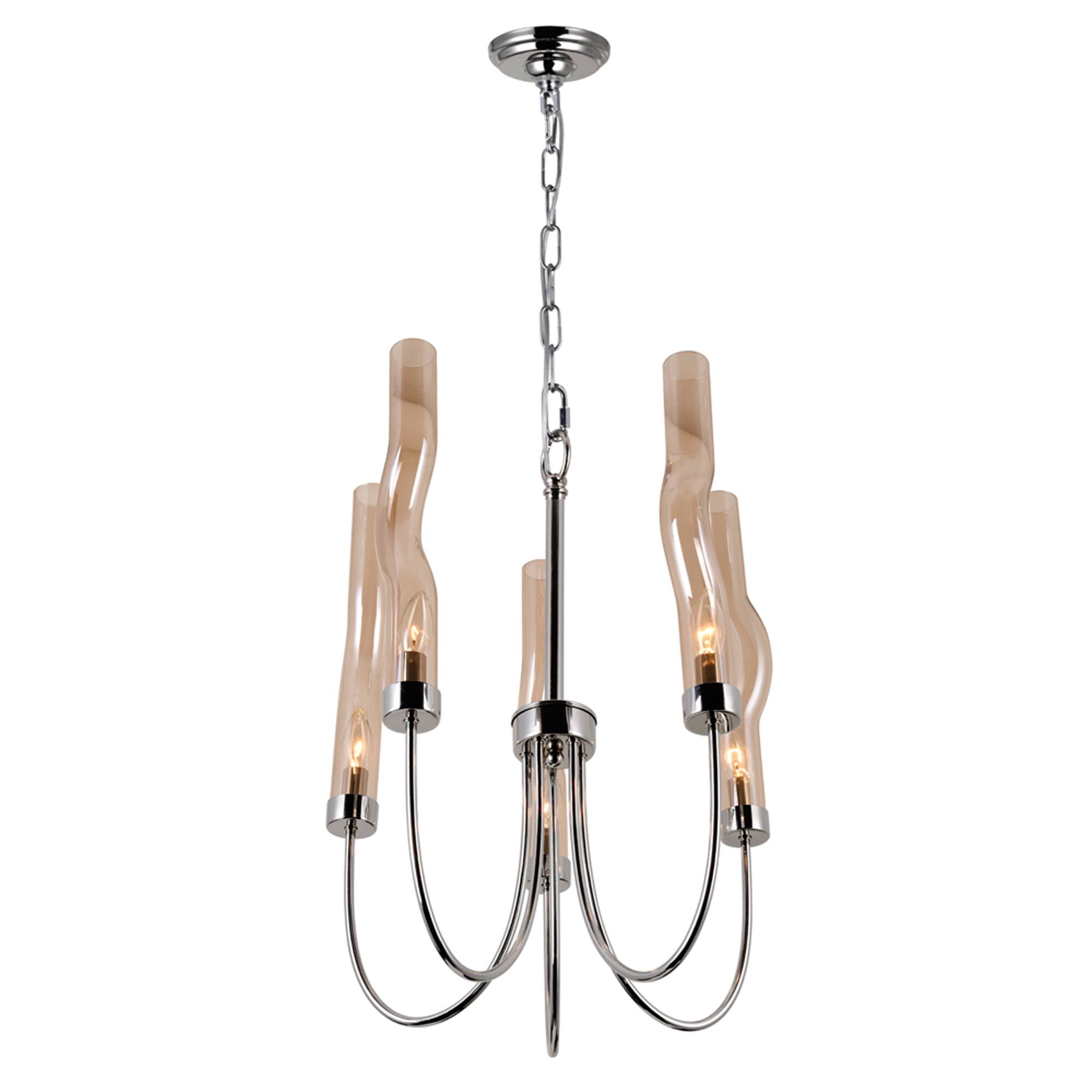Angle. CWI Lighting - Meduse 5 Light Chandelier With Polished Nickel Finish - Polished Nickel.