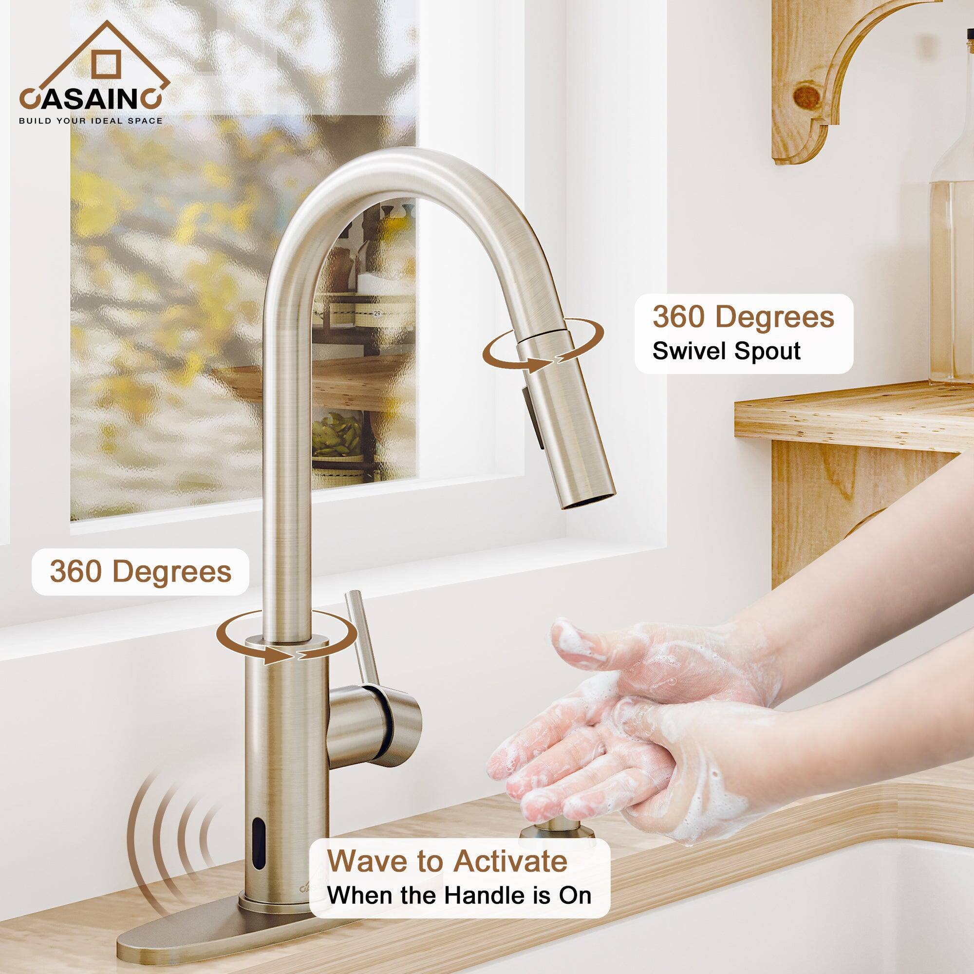 CASAINC  
BUILD YOUR IDEAL SPACE  

360 Degrees Swivel Spout  

360 Degrees  

Wave to Activate  
When the Handle is On