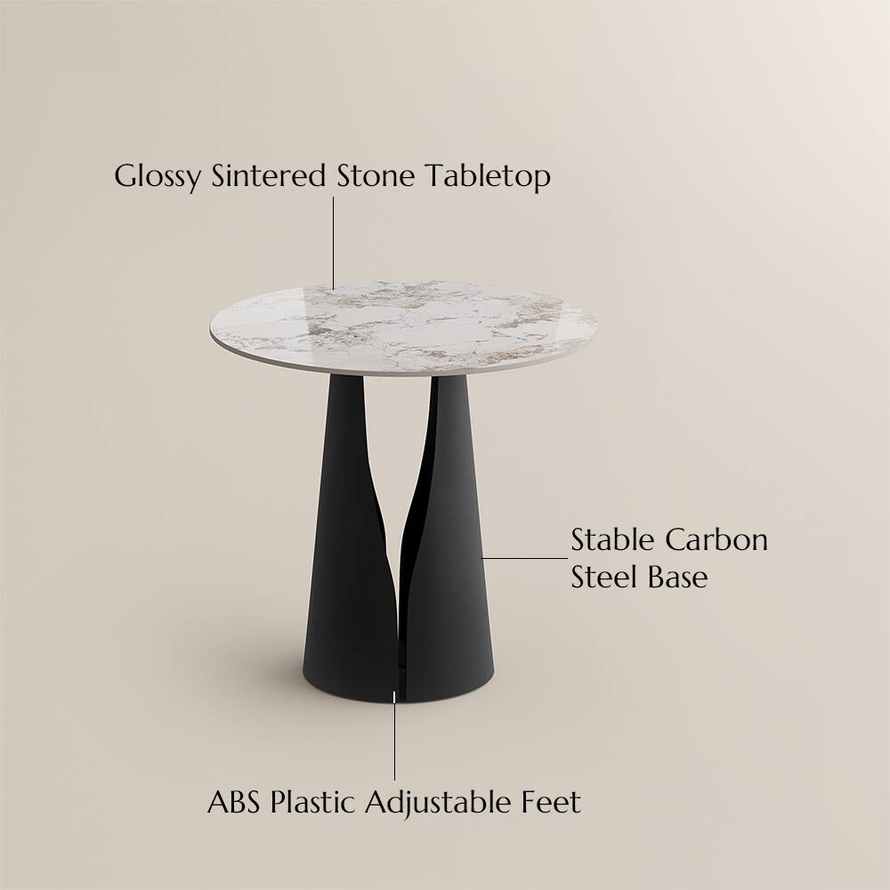 Glossy Sintered Stone Tabletop  
Stable Carbon Steel Base  
ABS Plastic Adjustable Feet
