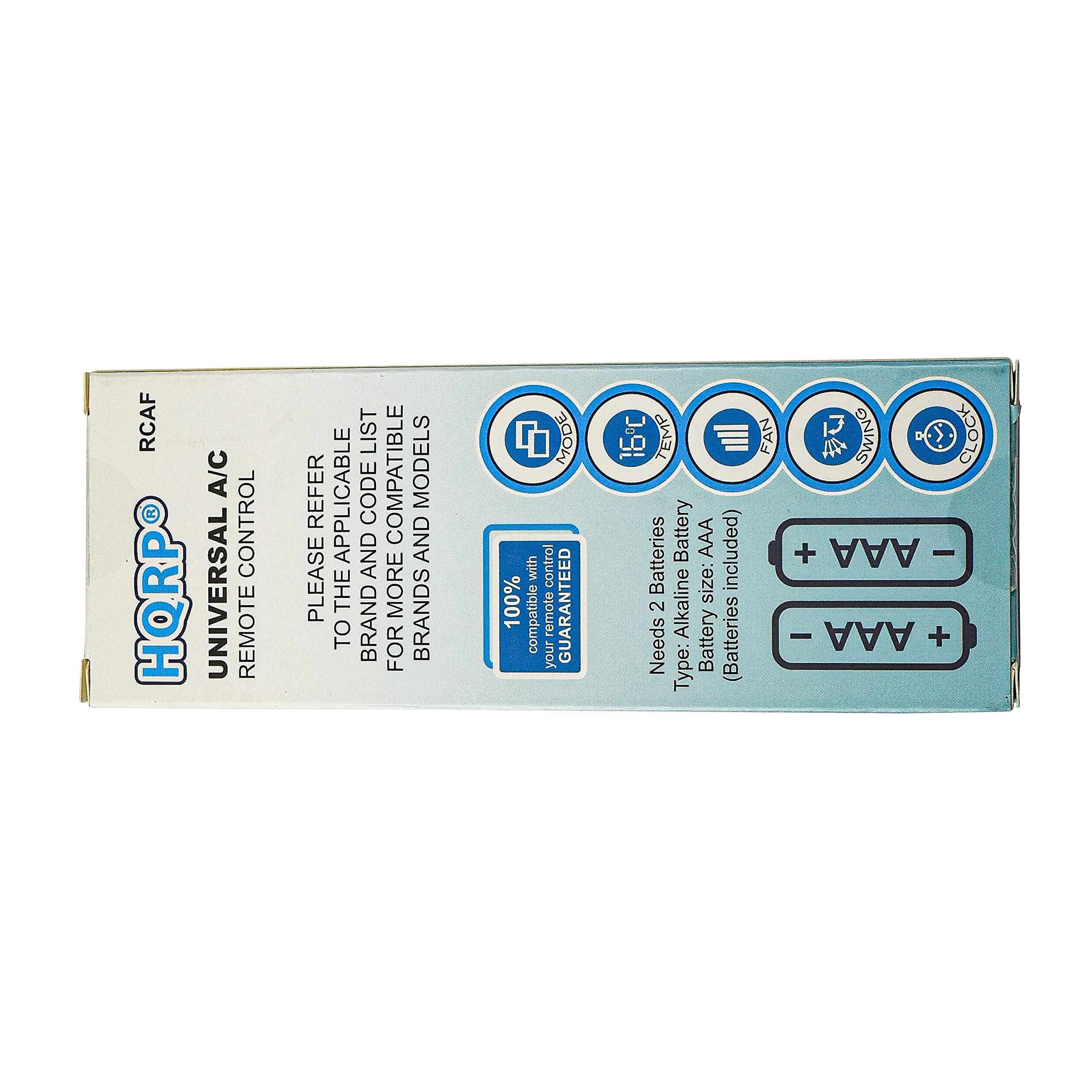 RCAF A/C CONTROL HQRPO UNIVERSAL REMOTE LIST REFER APPLICABLE CODE COMPATIBLE MODELS AND BRANDS TO BRAND FOR D MODE with control 100% compatible remote GUARANTEED your 16 TEMP ill FAN Batteries Battery AAA included) size: 2 Alkaline Battery (Batteries Needs Type: DMNILG Cck + AAA - WAA +