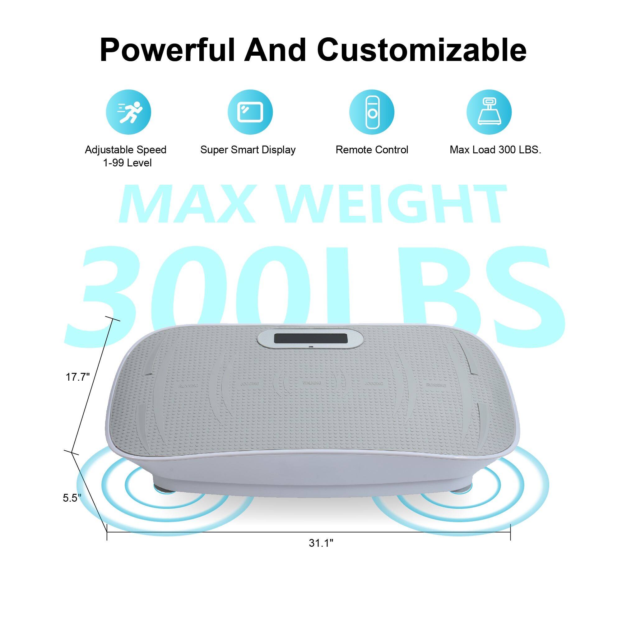 Powerful And Customizable Adjustable Speed Super Smart Display Remote Control Max Load 300 LBS. 1-99 Level MAX WEIGHT 300 LBS 17.7" 5.5" 31.1"