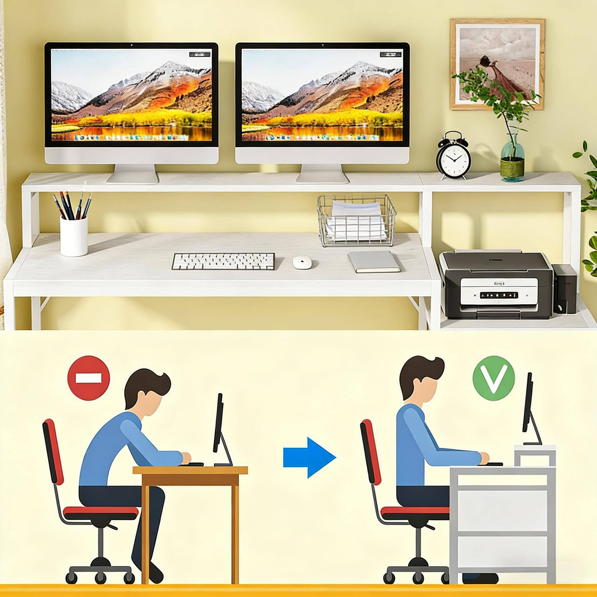 Alt View 3. Forest'nSky - Writing Desk with Drawers & Storage for Office, Study & Gaming,White - White.