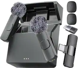 HM 1810 - latest Model Wireless Microphone For Ipad Android Lavalier Video Recording Crystal Clear With Usb c Podcast - Charging Case + All iPhones & Androids