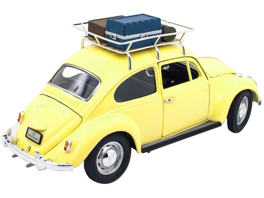 Alt View 3. Road Signature - 1967 Volkswagen Beetle with Roof Rack and Luggage Yellow 1/18 Diecast Model Car by Road Signature.