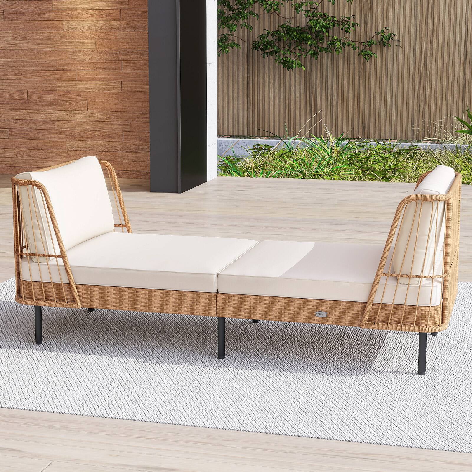 Alt View 3. Gymax - Gymax Patio Wicker Daybed w/Seat Back Cushions Robust Metal Legs For Backyard Porch - White.