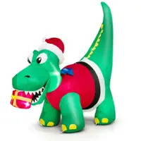 Costway 6FT Inflatable Christmas Dinosaur with LED Lights Gift Box & Blower Party Yard - Multicolor - Front_Zoom