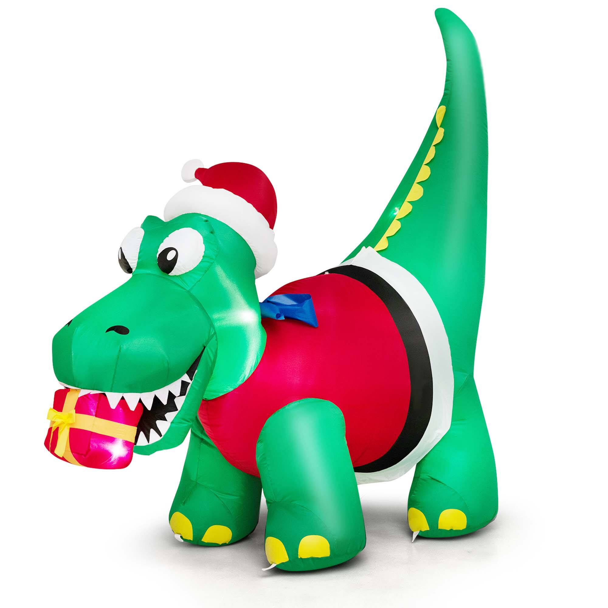 Costway - 6FT Inflatable Christmas Dinosaur with LED Lights Gift Box & Blower Party Yard - Multicolor