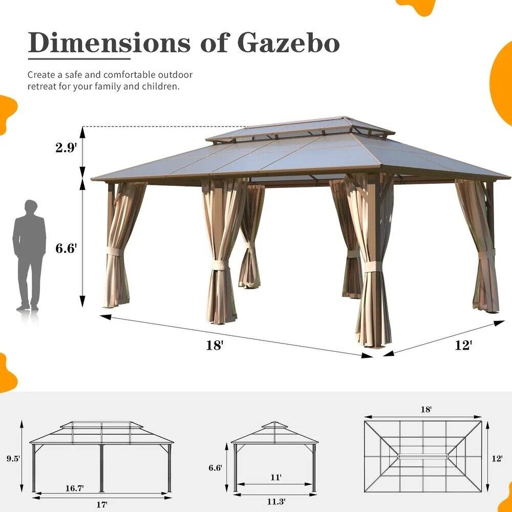 Dimensions of Gazebo

Create a safe and comfortable outdoor retreat for your family and children.

2.9' 6.6' 18' 12' 18' 9.5 16.7 11' 6.6' 11.3 12'