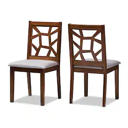 Baxton Studio - Set of 2 Abilene Mid-Century Fabric Upholstered and Finished Dining Chairs - Grey/Walnut Brown