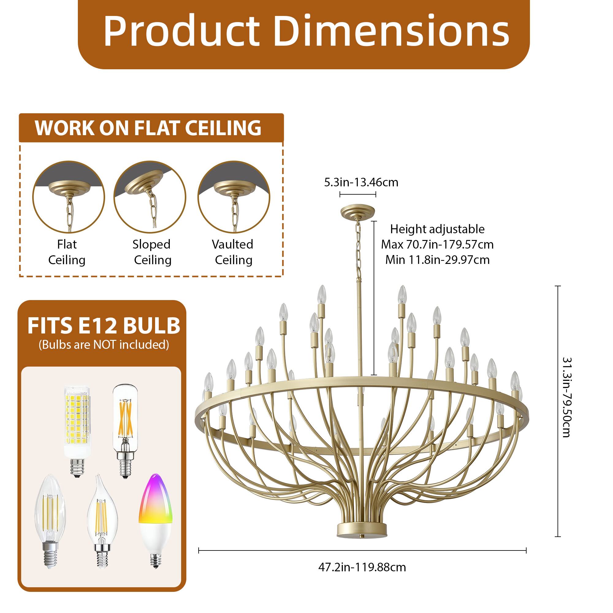 Alt View 1. RYHNUYNE - 33-Light Gold Chandelier 47.2in Candle Chandelier Modern Farmhouse Pendant Lighting Fixture for Kitchen Foyer Entryway - Gold.
